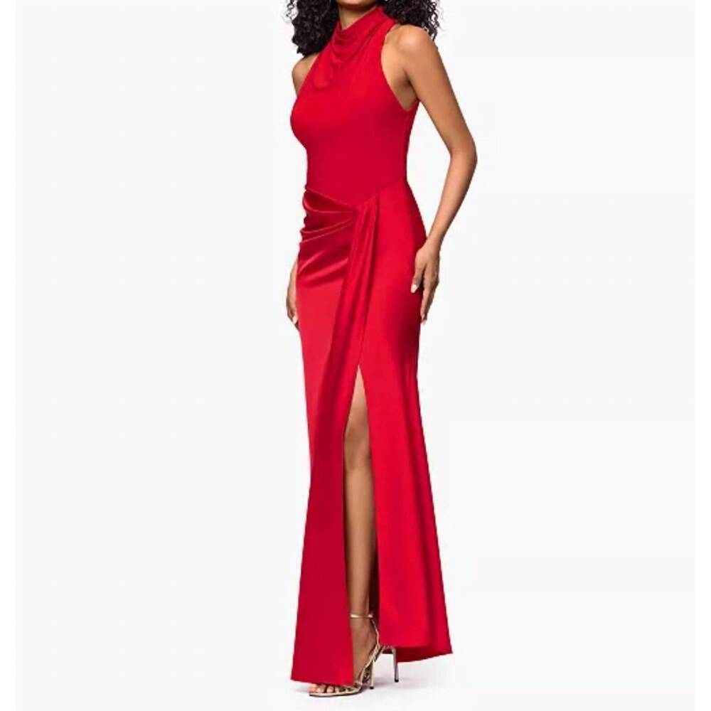 NEW BETSY & ADAM women's cowl neck dress in red